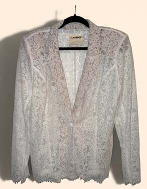 L'AGENCE Clementine‎ Ivory Sheer Lace Single-Breasted Blazer